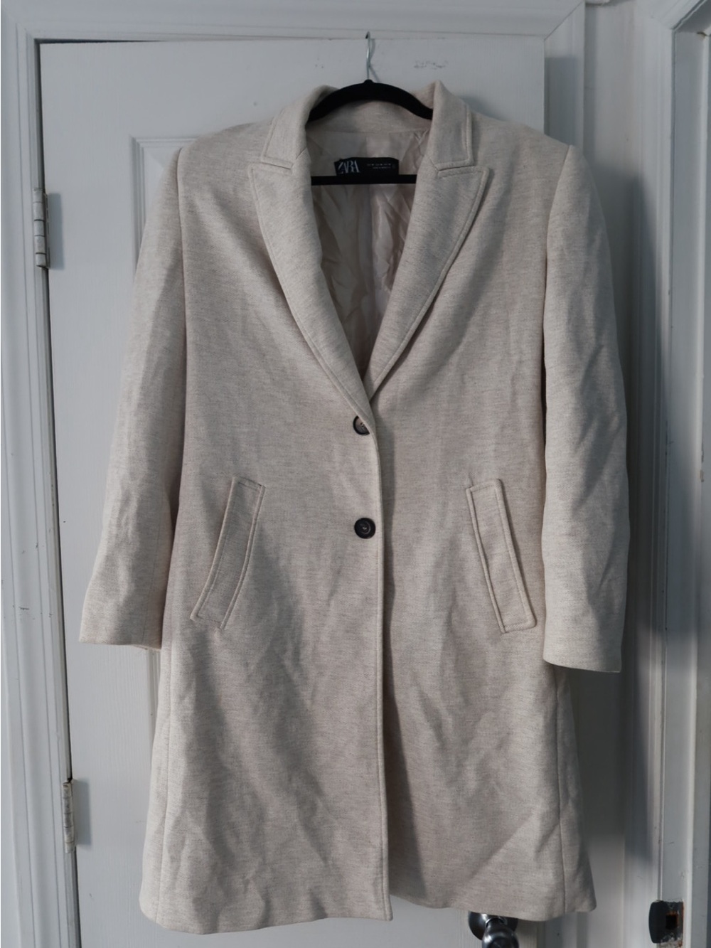 Zara Cream Single-Breasted Long Coat